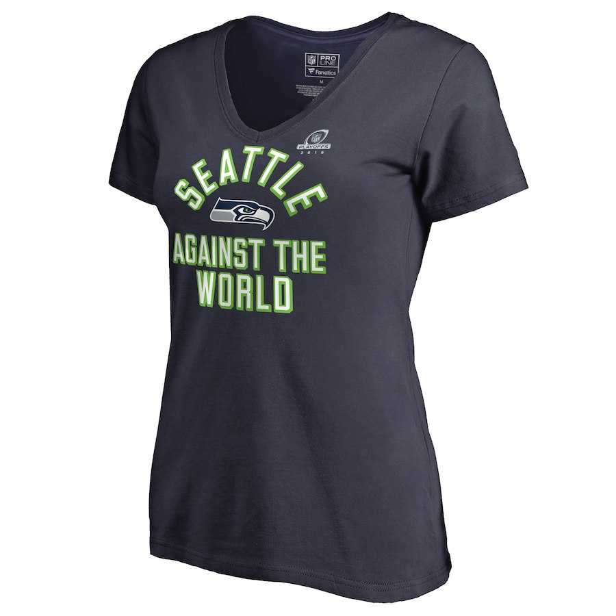 Women Seahawks Navy 2018 NFL Playoffs Against The World T-Shirt,We sell and wholesale Women Seahawks Navy 2018 NFL Playoffs Against The World T-Shirt on line form chian!